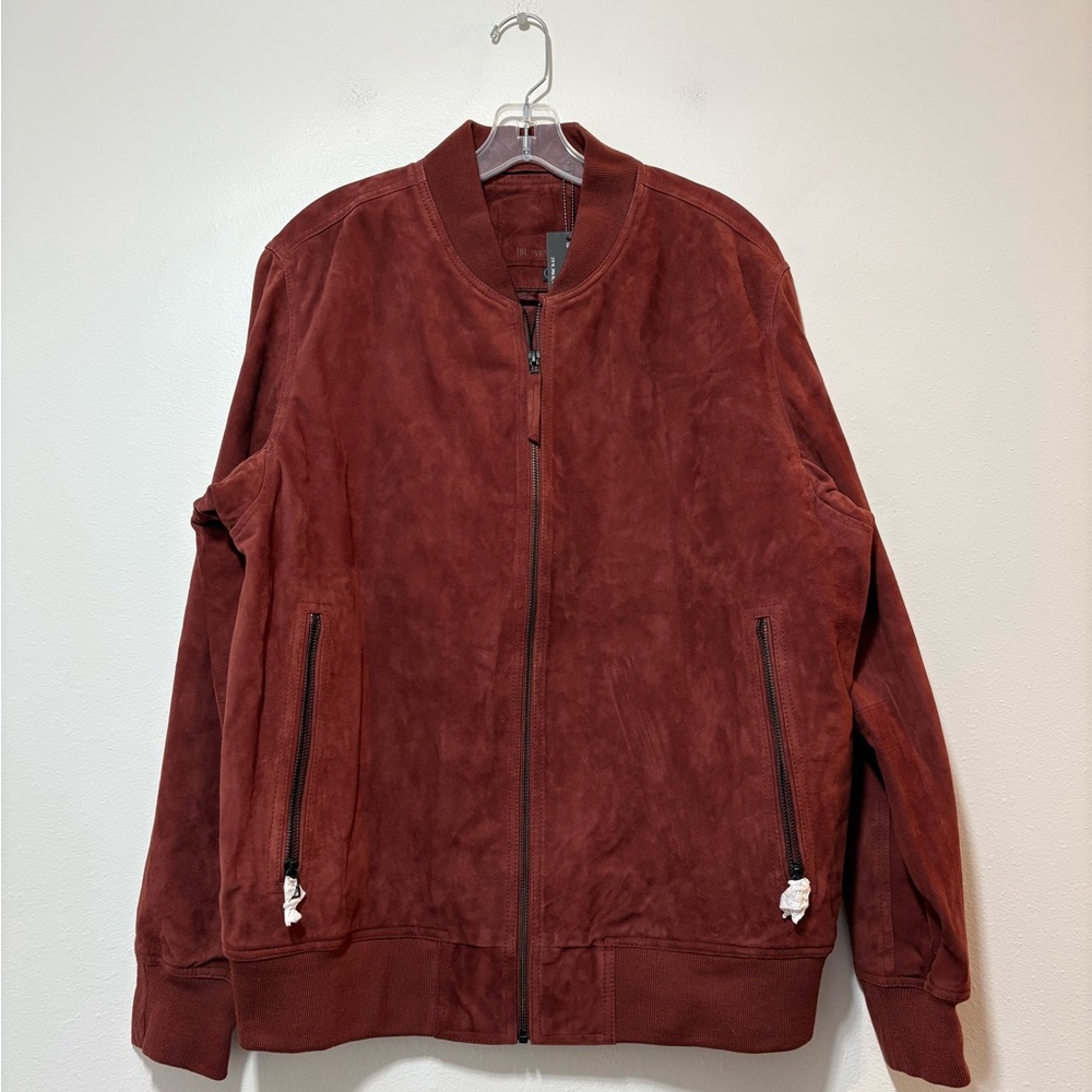 Blanknyc B10211 Mens Red Maroon Burgundy Light Suede Bomber Leather Jacket L